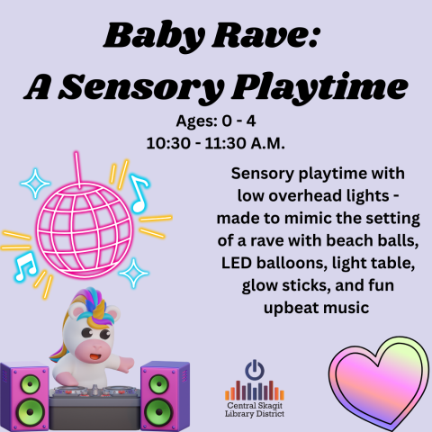 An image of a unicorn at a DJ table. All of the information in the graphic is identical to the information provided on this events detail page.