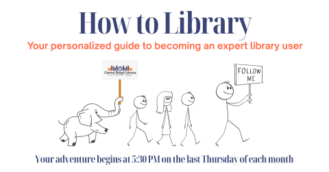 Picture of people and tusko following a leader to the library